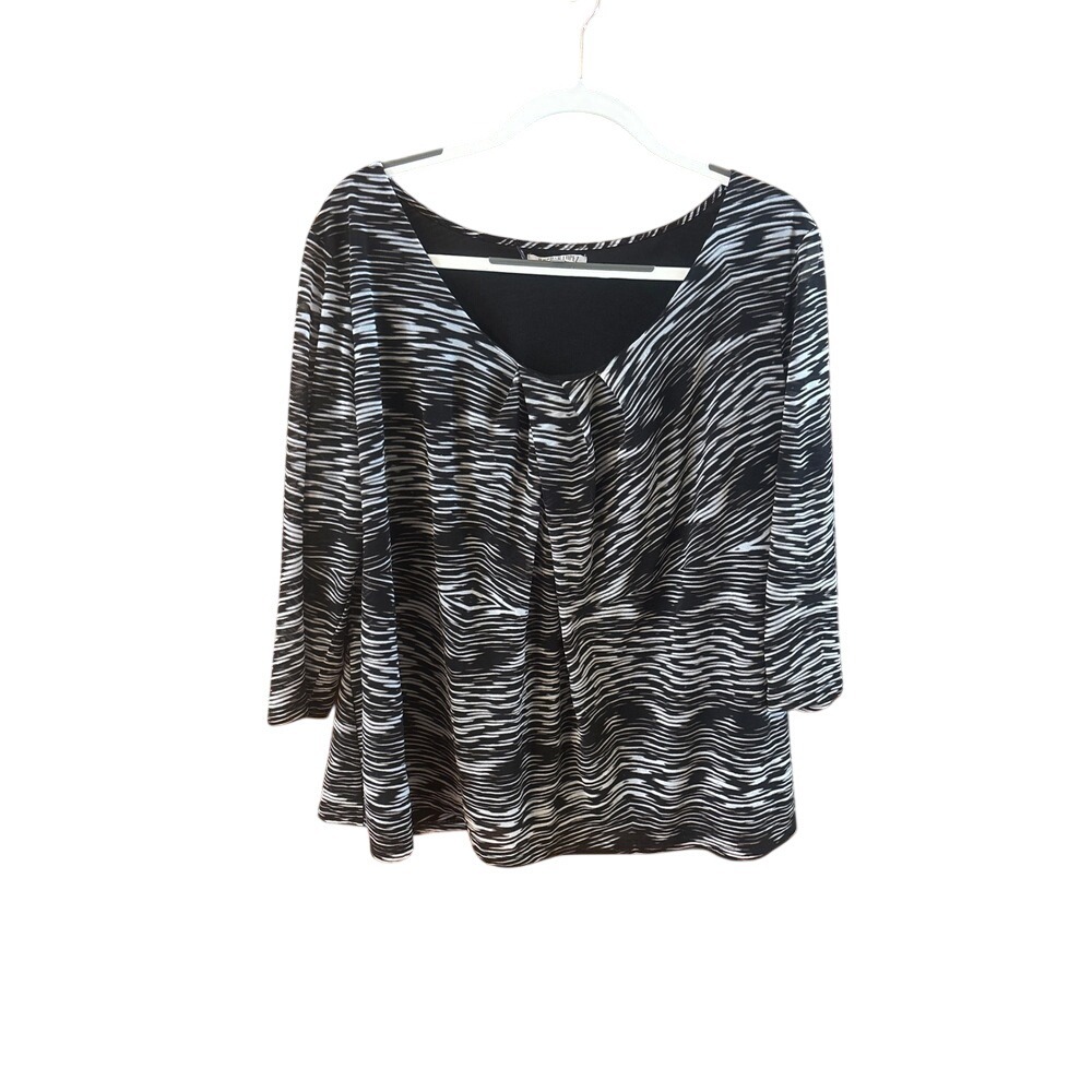 Jennifer Lopez Black White Abstract Wave Print 3/4 Sleeve Blouse‎ Top 2X